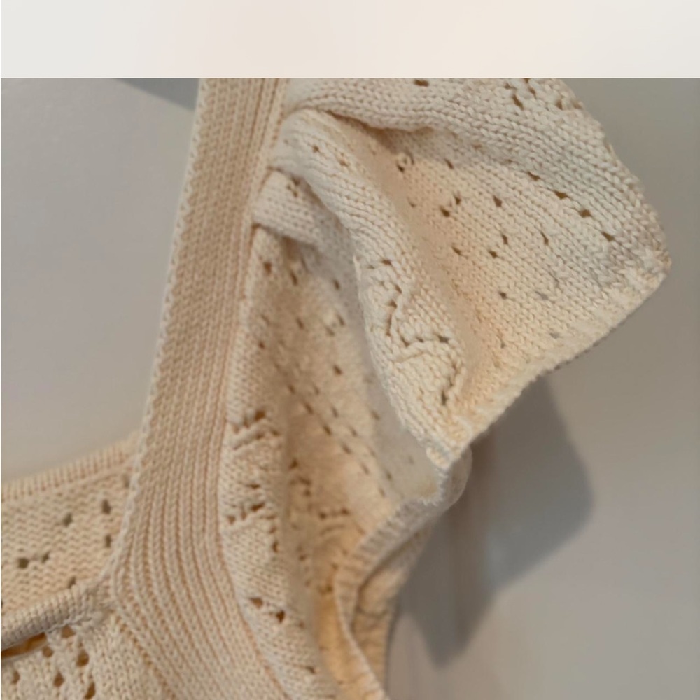 NWT Haute Hippie Cream Knit Puff Sleeve Top Cotton Boho Chic Cropped Size XL - Picture 6 of 6